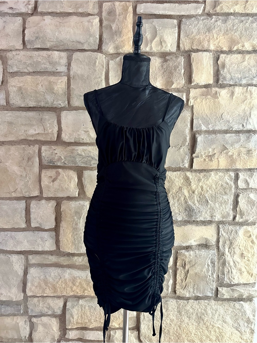 Inspired Hearts Black Ruched Square-Neck Mini Dress